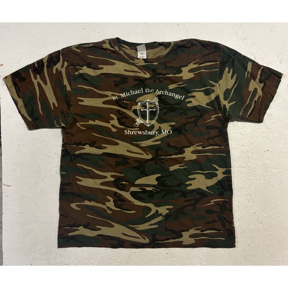 Vintage Y2K Camo Code V Shirt‎ St Michael Archangel Religion Jesus Men's XL